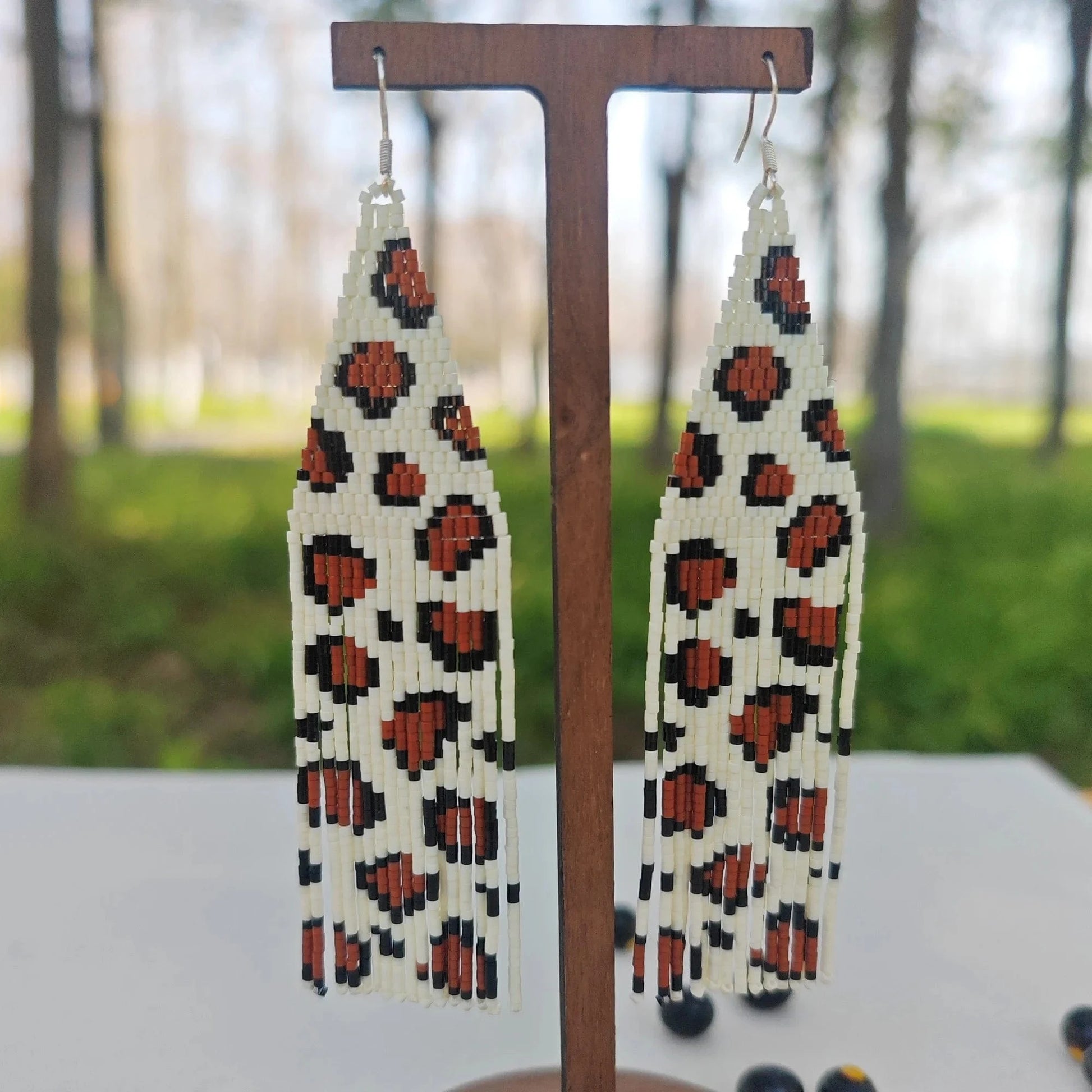 BOHO / #01 Drop Shipping Fashion Boho Handmade Brown Leopard Long Tassel Miyuki Seed Beads Beaded Dangle Earrings Jewelry
