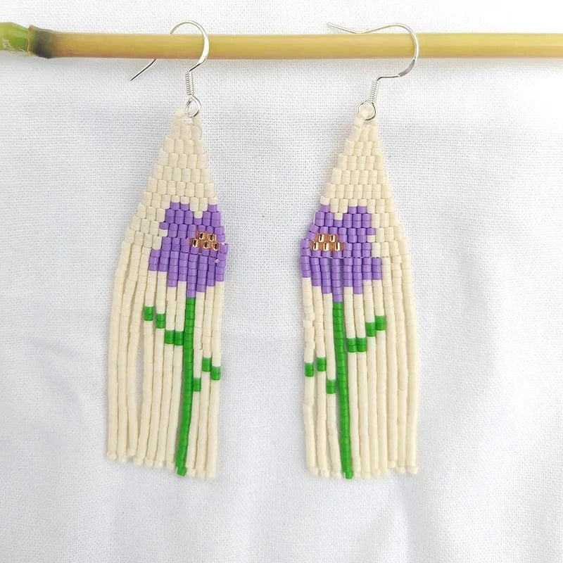 BOHO / #03 Drop Shipping Dropshipping Boho Seed Bead Earrings Red Flowers Tassel Seed Beads Girl Fine Earring Jewelry Women