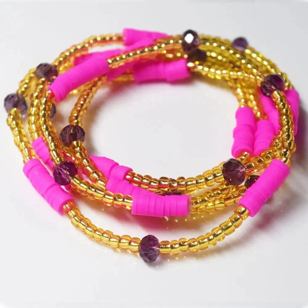 boho / hot pink summer fertility african clay crystal waist beads for women elastic stretchy cord beach belly chain body jewelry bikini