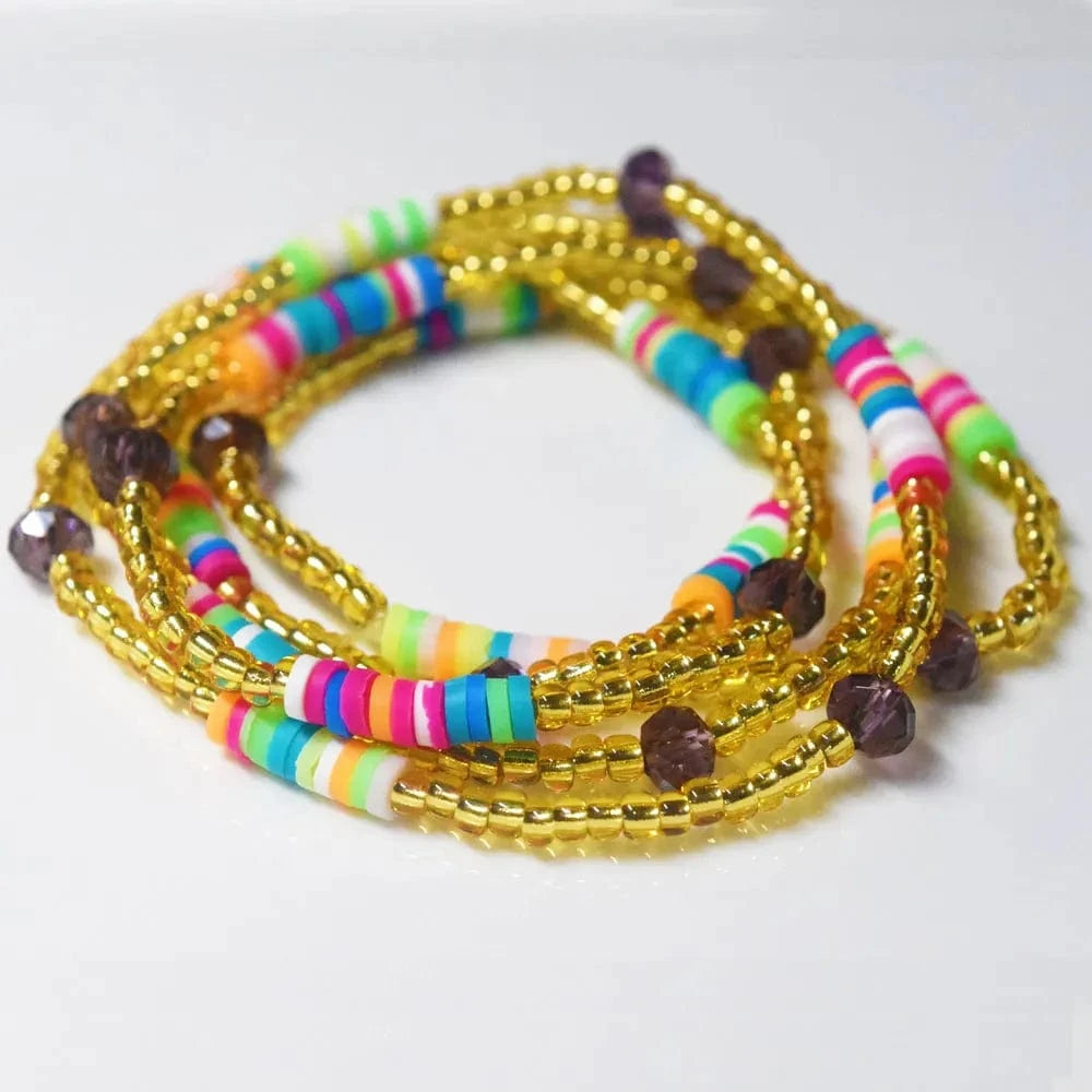 boho / mix summer fertility african clay crystal waist beads for women elastic stretchy cord beach belly chain body jewelry bikini