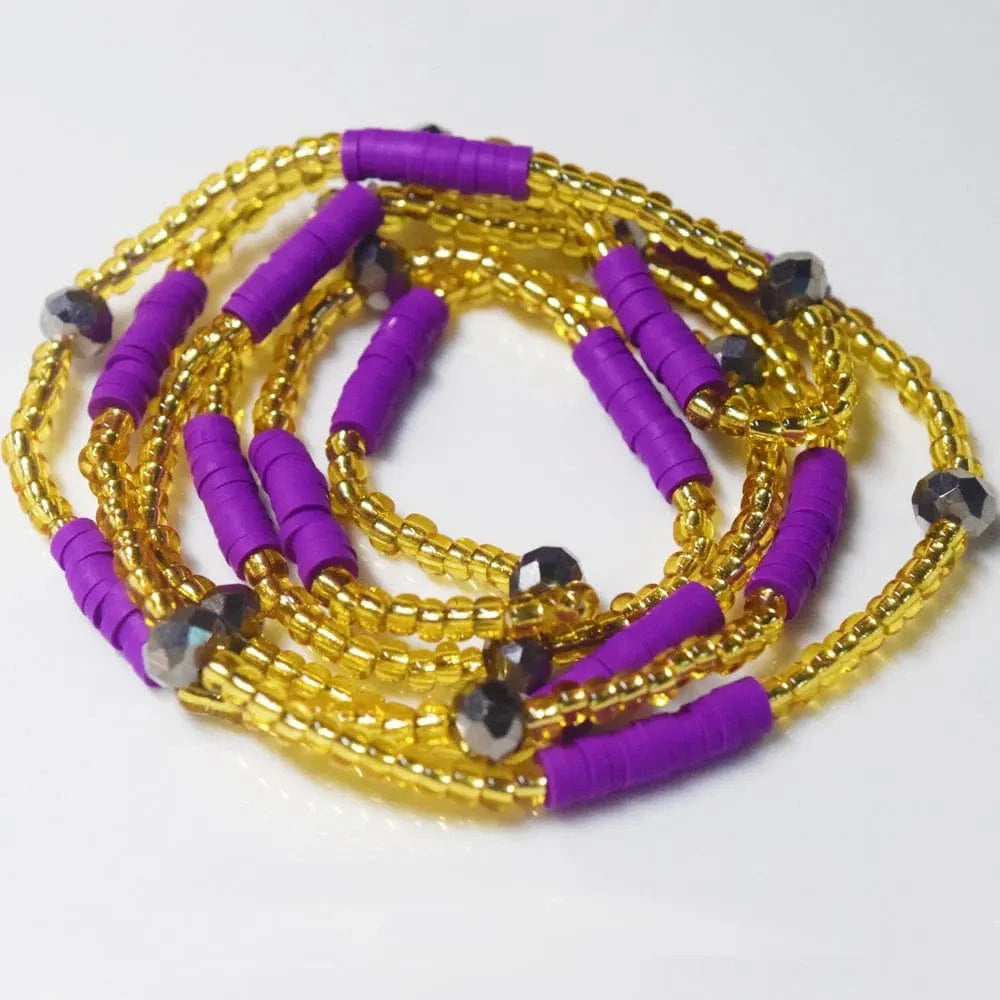 boho / Purple summer fertility african clay crystal waist beads for women elastic stretchy cord beach belly chain body jewelry bikini