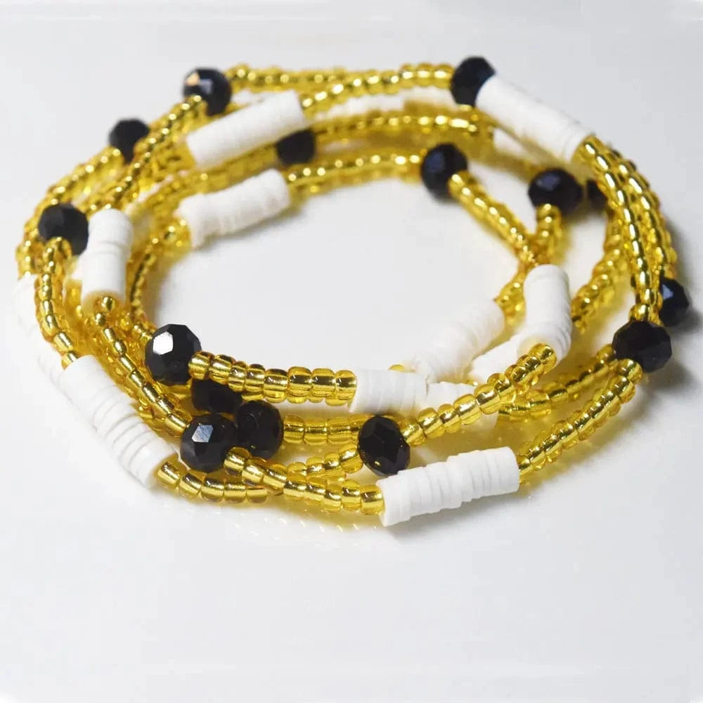 boho / White summer fertility african clay crystal waist beads for women elastic stretchy cord beach belly chain body jewelry bikini