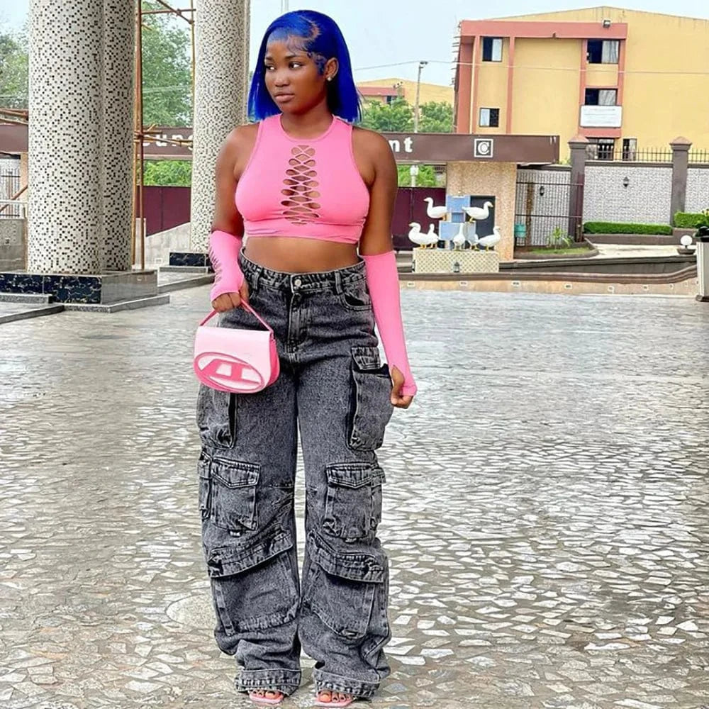 Bomblook ASPT46 Streetwear Plus Size Women's Jeans Women's Jeans Cargo Pants Women