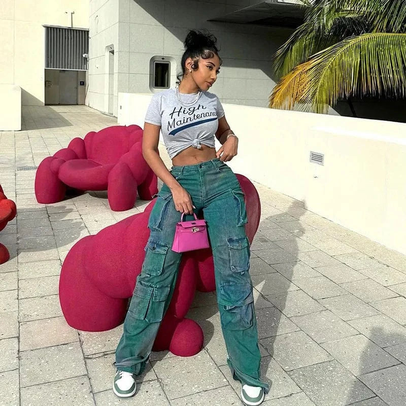 Bomblook ASPT46 Streetwear Plus Size Women's Jeans Women's Jeans Cargo Pants Women
