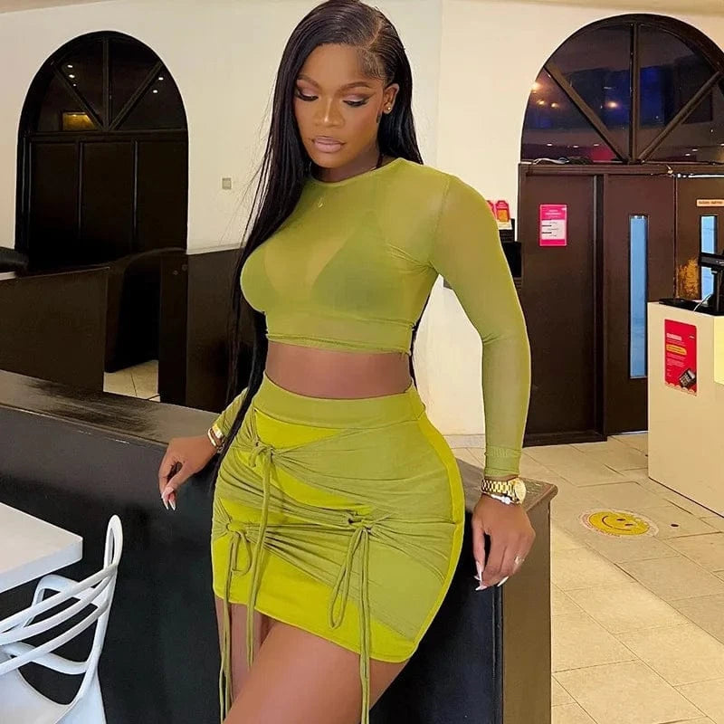 Bomblook ASST149 Mesh Knot Two Piece Set Skirt And Top 2 Piece Set Fall 2023 Women Clothes