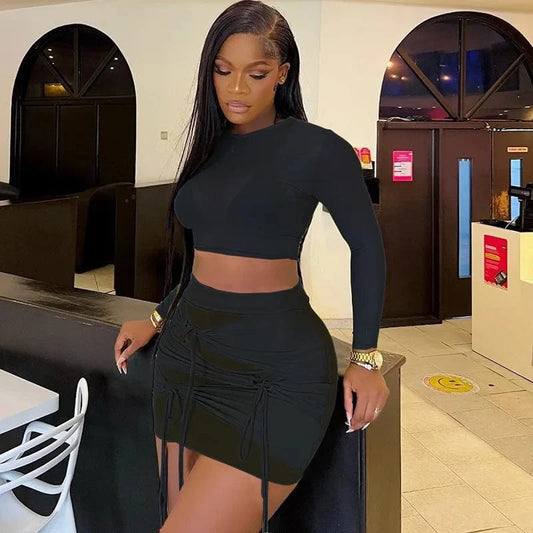 Bomblook ASST149 Mesh Knot Two Piece Set Skirt And Top 2 Piece Set Fall 2023 Women Clothes