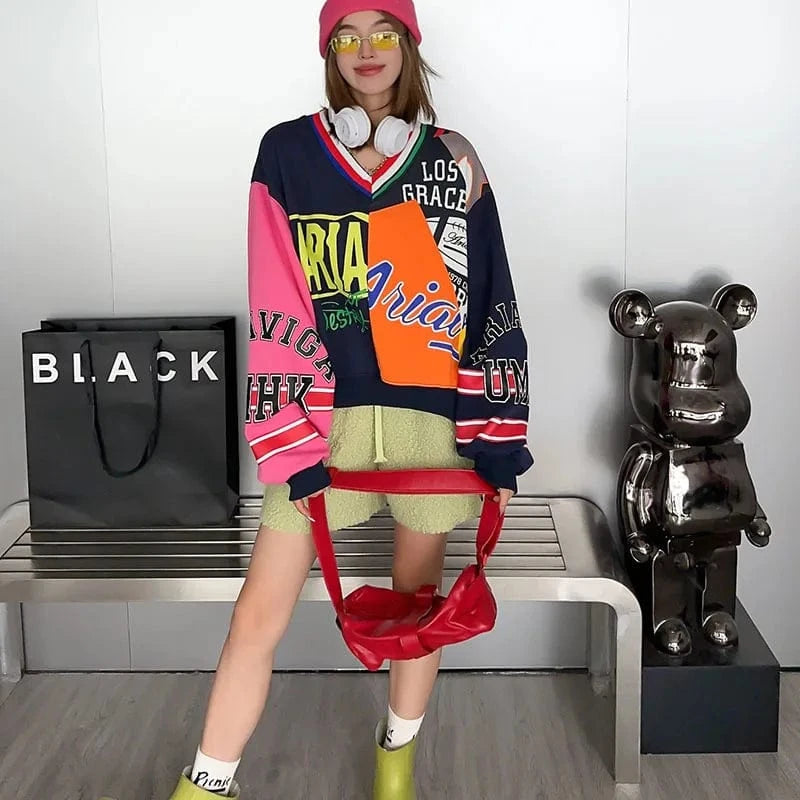 Bomblook ASTP170 Cute Print Patchwork Streetwear Sweater Women Ladies Sweater Women's Sweaters 2024
