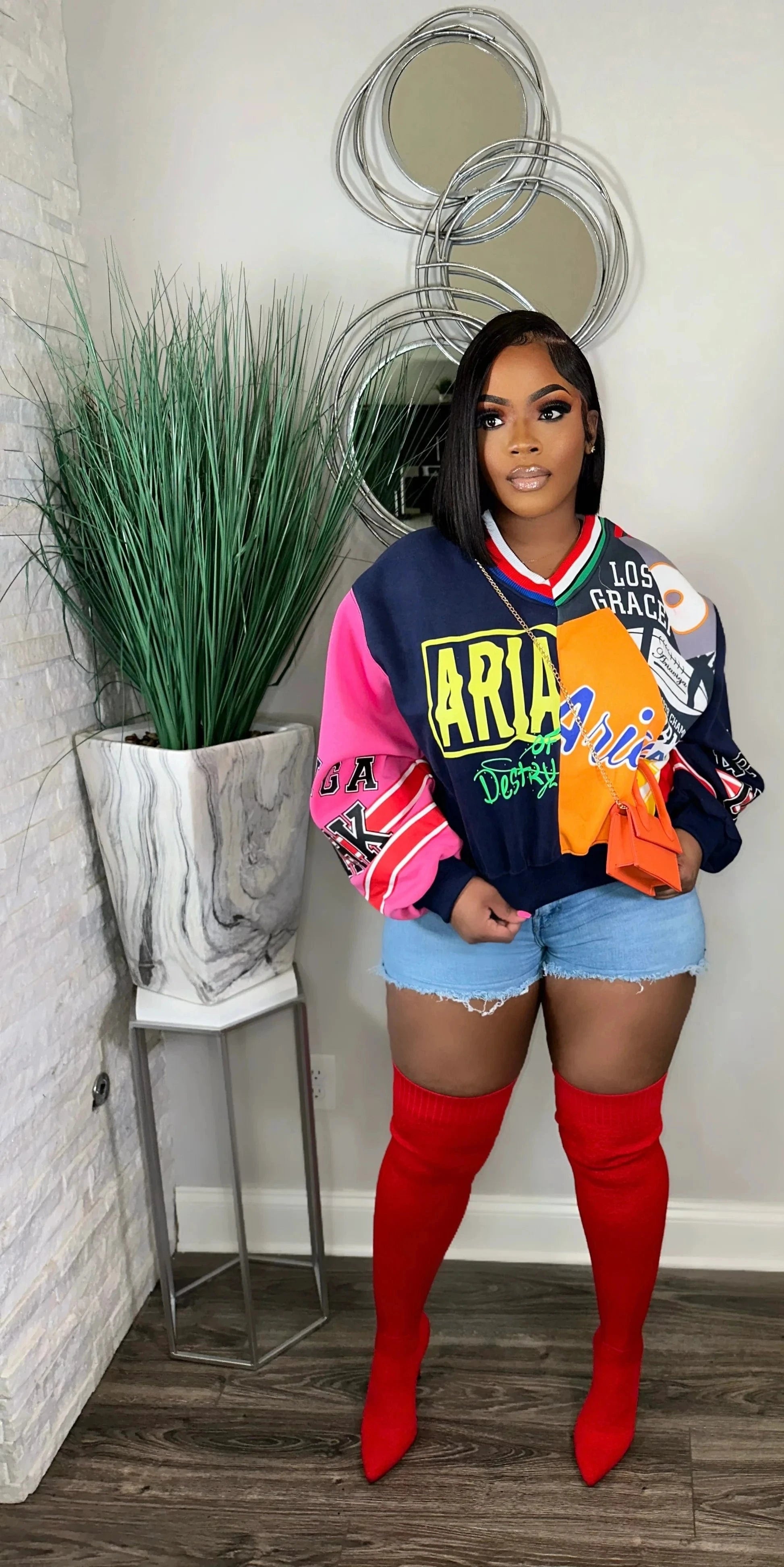 Bomblook ASTP170 Cute Print Patchwork Streetwear Sweater Women Ladies Sweater Women's Sweaters 2024