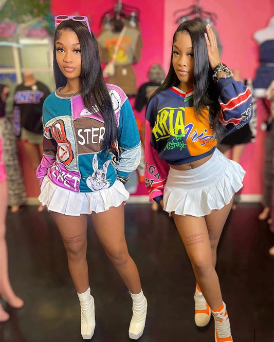 Bomblook ASTP170 Cute Print Patchwork Streetwear Sweater Women Ladies Sweater Women's Sweaters 2024