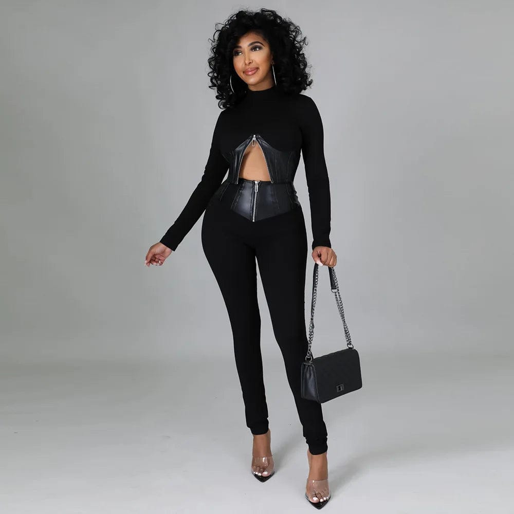 Bomblook C105ST 2024 Clothes For Women Solid Patchwork Shirt With High Waist Pants Casual Zip Outfits Women Two Piece Sets