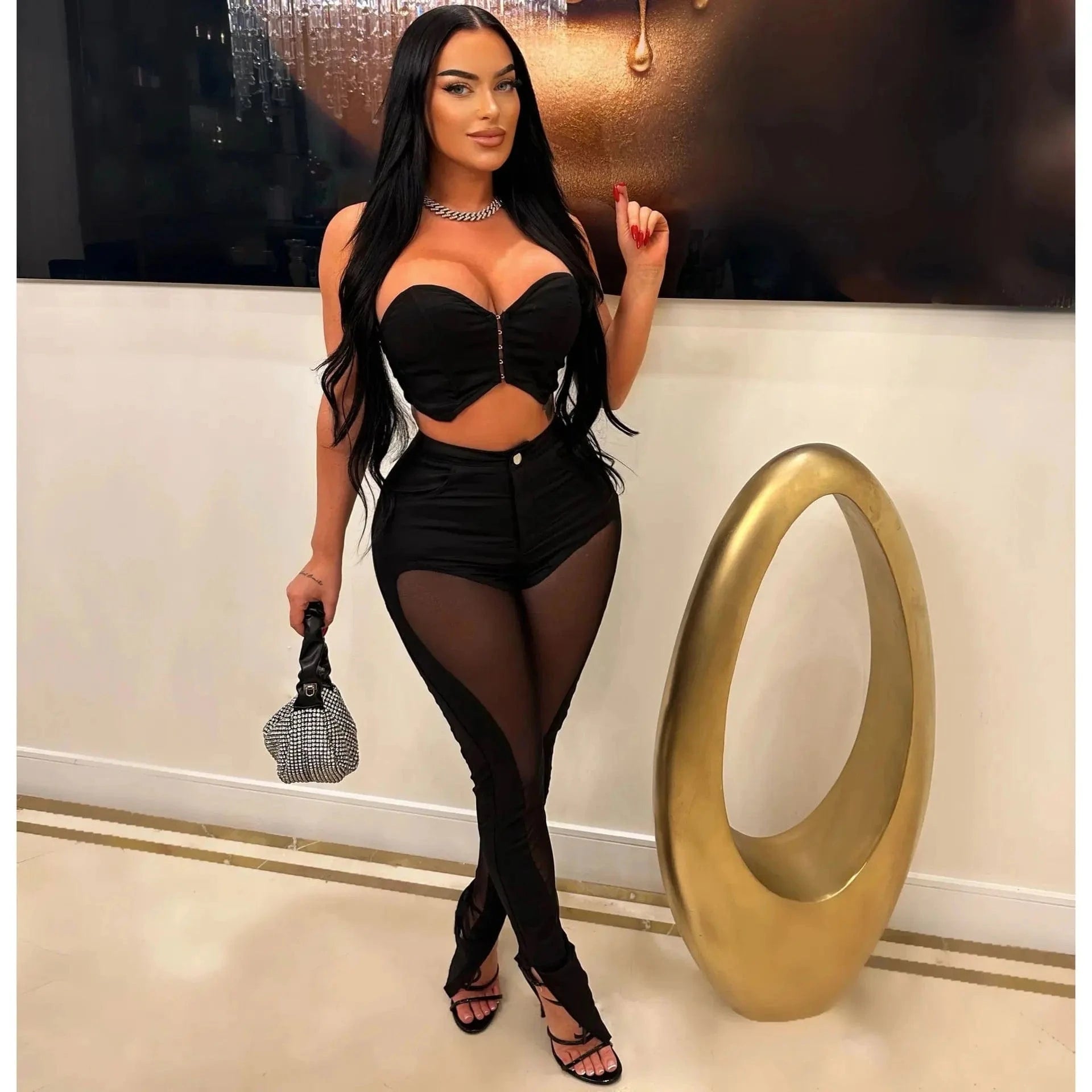 Bomblook C106ST01 2024 Outfits For Women Solid Corset With Patchwork Pencil Pants Party Outfits Women Two Piece Set Club Set