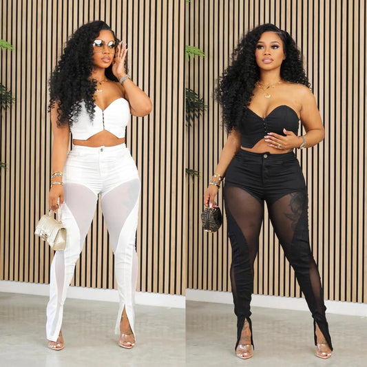 Bomblook C106ST01 2024 Outfits For Women Solid Corset With Patchwork Pencil Pants Party Outfits Women Two Piece Set Club Set