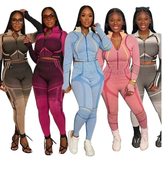 Bomblook C1101ST01 Irregular Print Sportswear Fitness Crop Top With Leggings Set Two Piece Set Women Clothing Workout Sets