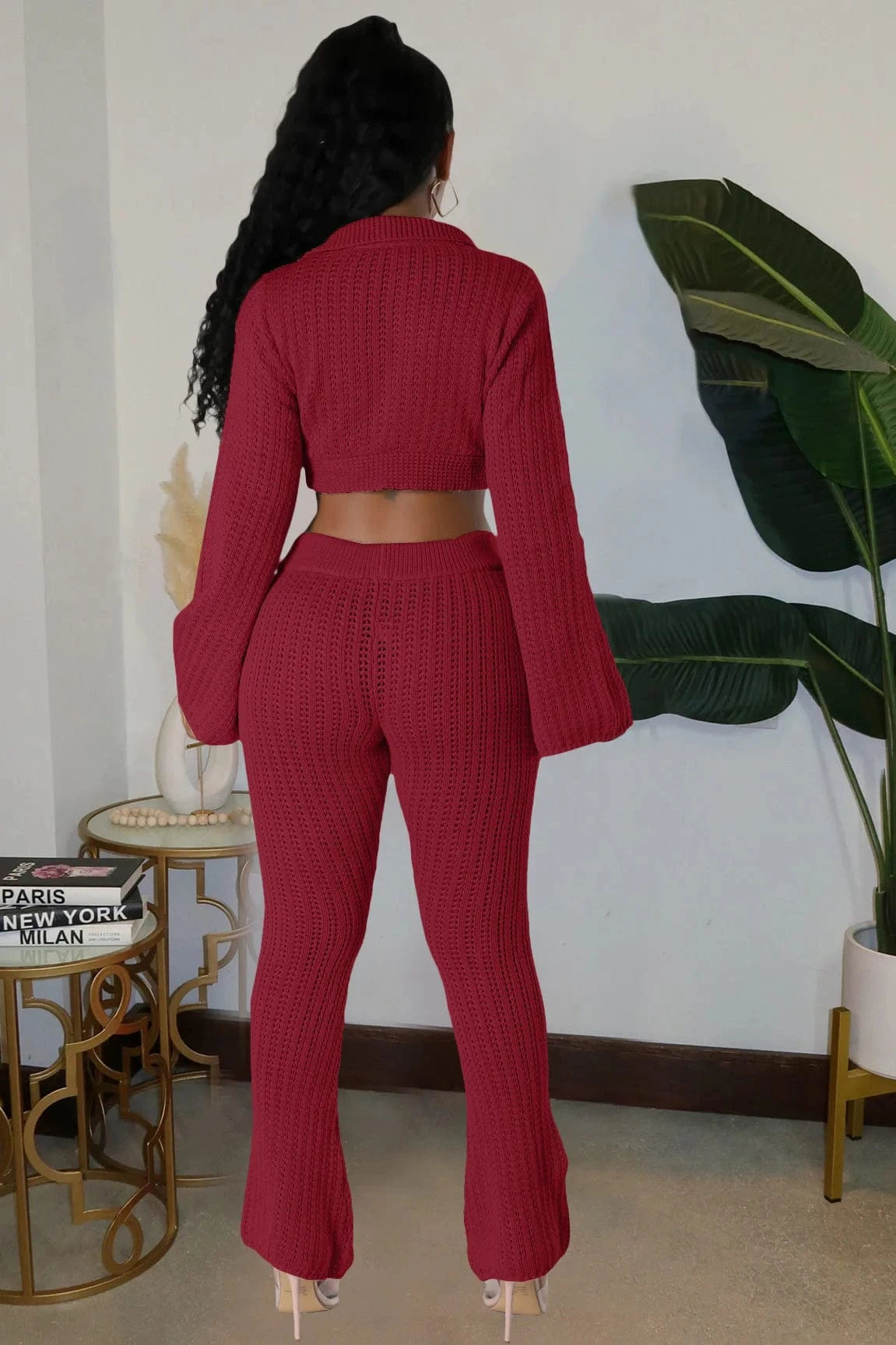 Bomblook C113ST01 2024 Clothes For Women Outfits Solid Tie Up Top  With Pencil Pants Sexy Outfits Women Real Knit Two Piece Set