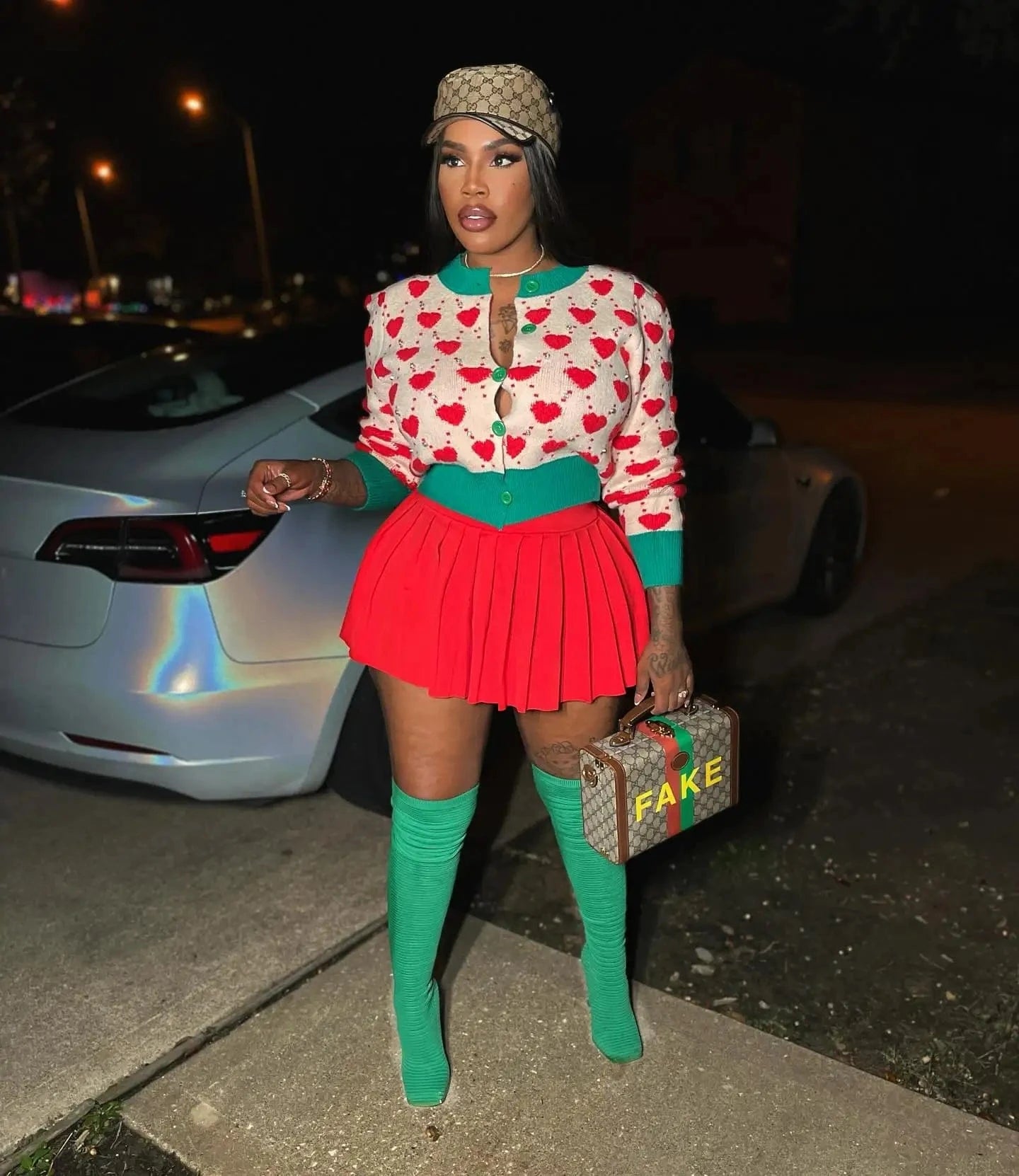 Bomblook C1219ST 2024 New Design Sweetheart Cardigan Sweater Top With Pleated Skirt Two Pieces Set Women Cute Party Outfit