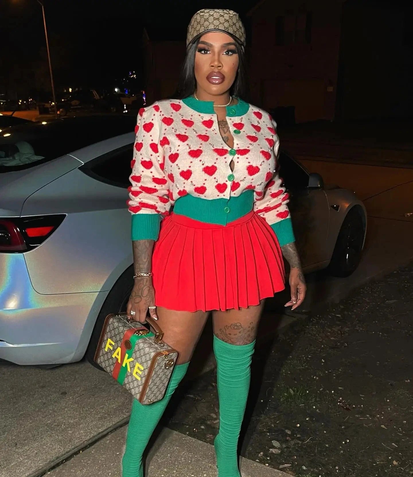 Bomblook C1219ST 2024 New Design Sweetheart Cardigan Sweater Top With Pleated Skirt Two Pieces Set Women Cute Party Outfit