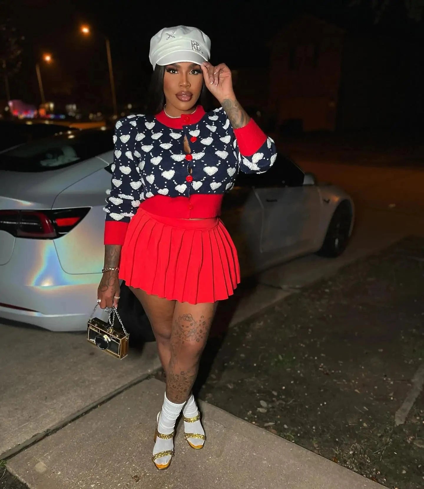 Bomblook C1219ST 2024 New Design Sweetheart Cardigan Sweater Top With Pleated Skirt Two Pieces Set Women Cute Party Outfit