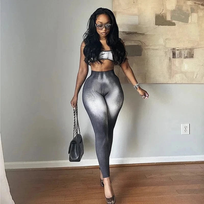 Bomblook C226ST Sexy Summer Sportswear Two Piece Set With Striped Women Tank Top Sets Women Two Piece Pant Set
