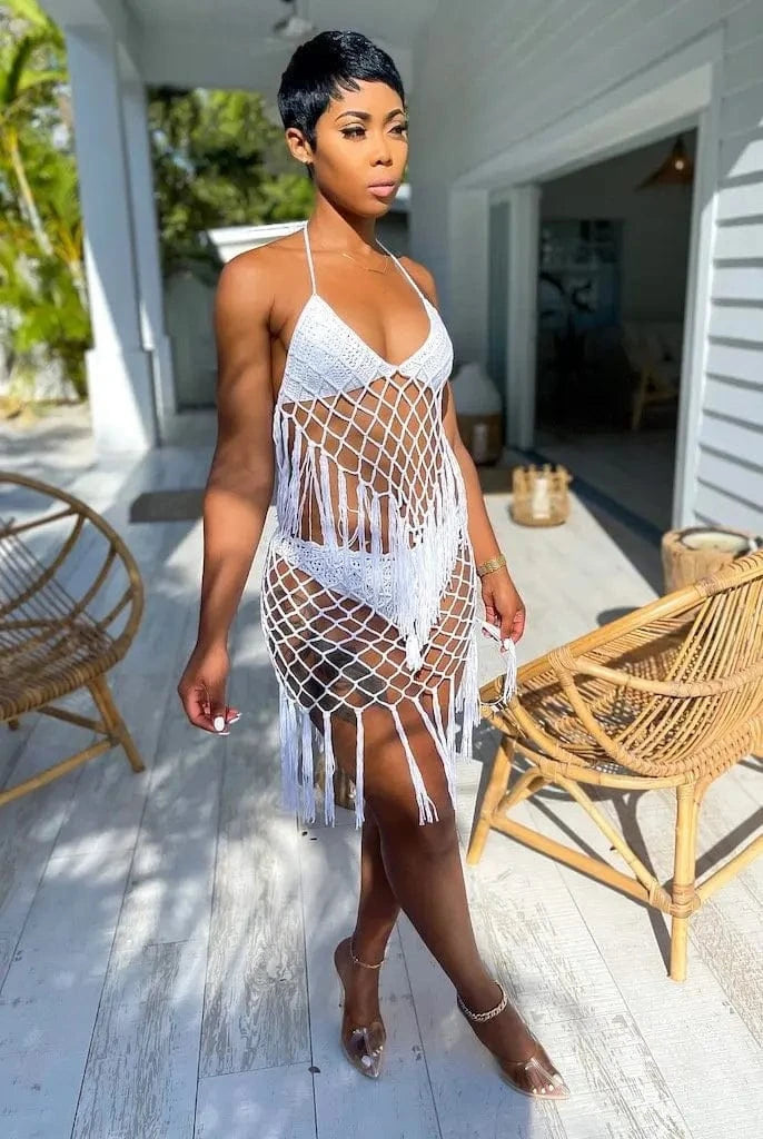 Bomblook C305ST02 Crochet Swim Suit 2024 Summer Beach 2 Pieces Sets Halter Top With Underwear Tassels Women Sexy Set