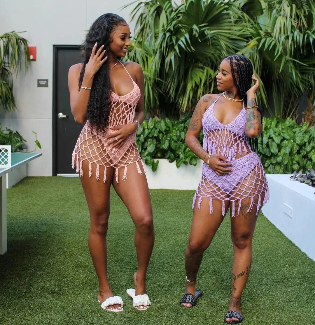 Bomblook C305ST02 Crochet Swim Suit 2024 Summer Beach 2 Pieces Sets Halter Top With Underwear Tassels Women Sexy Set