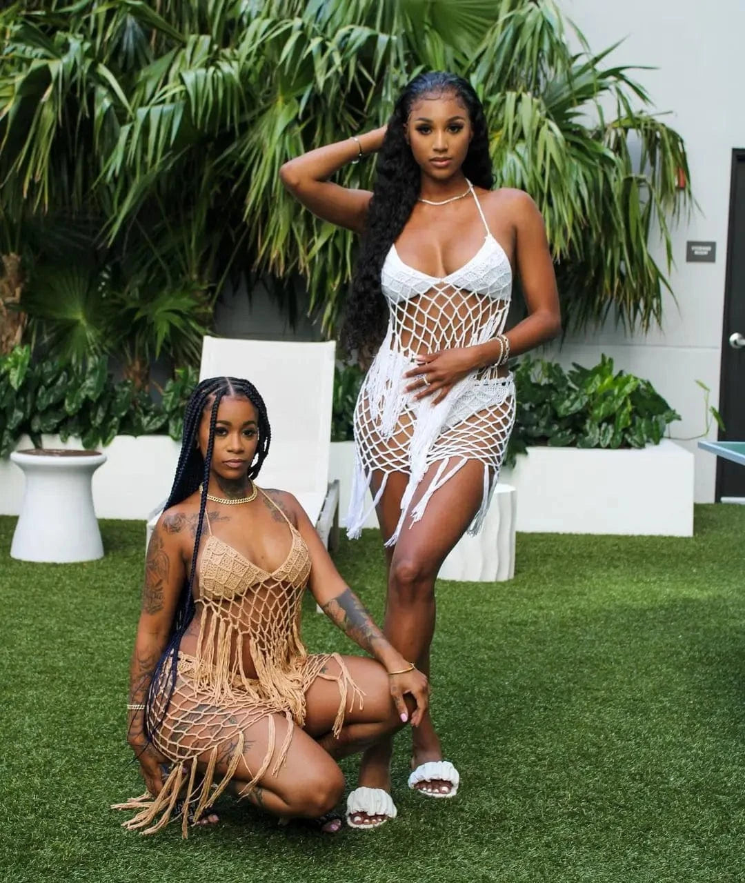 Bomblook C305ST02 Crochet Swim Suit 2024 Summer Beach 2 Pieces Sets Halter Top With Underwear Tassels Women Sexy Set