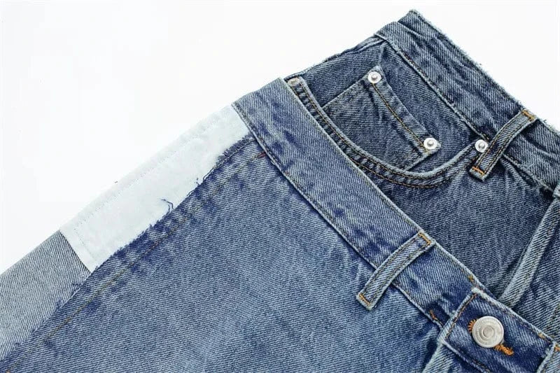 Bomblook C316SK Designer Charm Denim Mini Skirt Double Belt Denim High Waist Patchwork Plaid A Line Skirt Ladies Skirts 2024