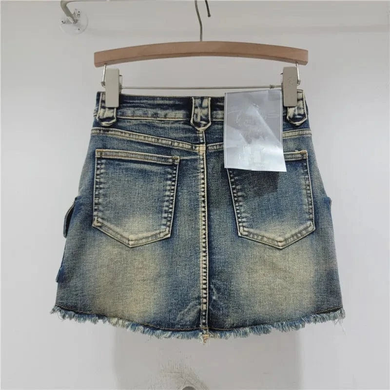 Bomblook C316SK01 Bodycon Skorts Punk Style High Waist Denim Mini Skirt Denim Cargo Skirt Ladies Denim Skorts