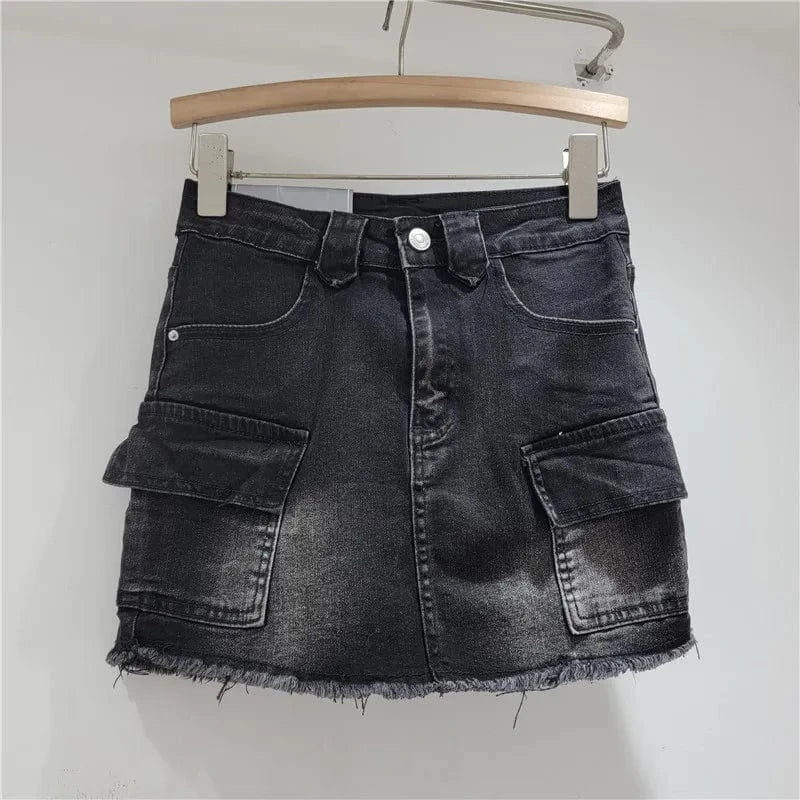 Bomblook C316SK01 Bodycon Skorts Punk Style High Waist Denim Mini Skirt Denim Cargo Skirt Ladies Denim Skorts