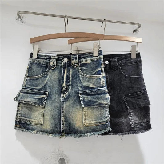 Bomblook C316SK01 Bodycon Skorts Punk Style High Waist Denim Mini Skirt Denim Cargo Skirt Ladies Denim Skorts