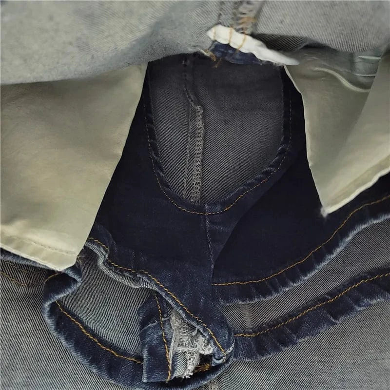 Bomblook C320SK01 Tie Dye Washed New Denim Mini Ripped Skirts Shorts Double Zipper Jeans Low Waist Ladies Charm Skorts