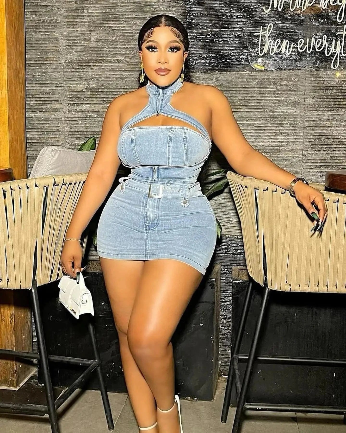 Bomblook C413ST04 Tracksuit Denim Halter Tank Top New Design Outfits Streetwear 2 Piece Cargo Skirt With Belt Women Summer