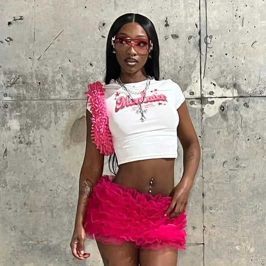 Bomblook C427TP 2024 Summer Girl Letter Print T Shirt Short Crop Top Women Tees Ladies Casual Ladies Fitted Tees