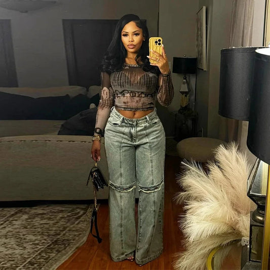 Bomblook C611PT Denim Ripped Solid Straight Streetwear Casual Denim Jeans Women's Button Women's Jeans 2024