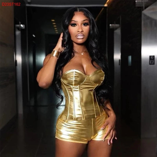 Bomblook D23ST162 Solid Color Strapless Corset 2 Piece Set Women Two Piece Pants Set Suits Set For Women