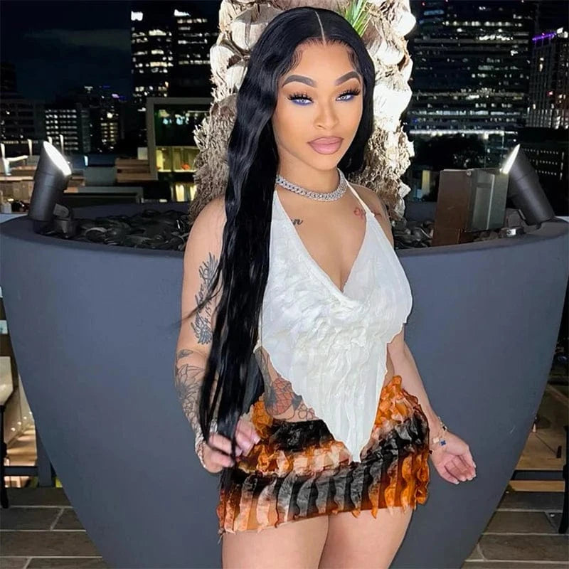 Bomblook D23ST254 2024 Halter Tank Top With Color Blocking Mini Skirt Two Piece Set Women Sexy Streetwear Outfits