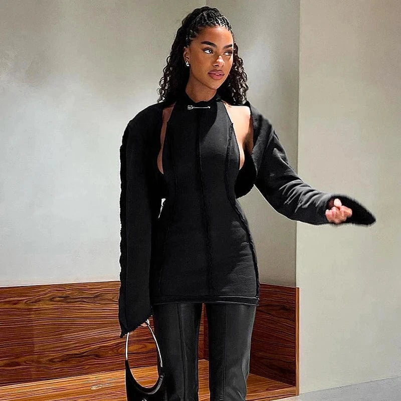 Bomblook D23ST348 New Design Cotton Outfits Overlooked Dress With Cardigan Two Piece Set 2 Piece Set Women Spring 2024