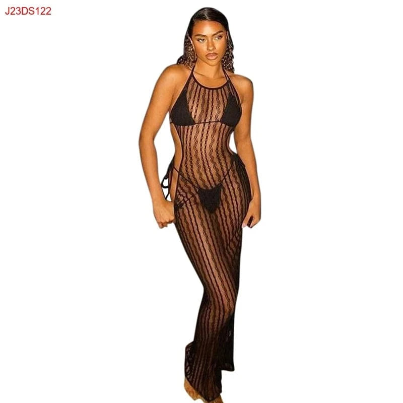 Bomblook J23DS122 Mesh See Through Backless Halter Sexy Dress Summer Dress Women'S Dresses 2024