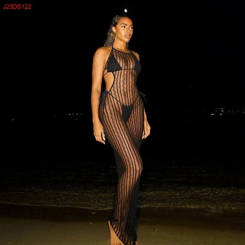 Bomblook J23DS122 Mesh See Through Backless Halter Sexy Dress Summer Dress Women'S Dresses 2024