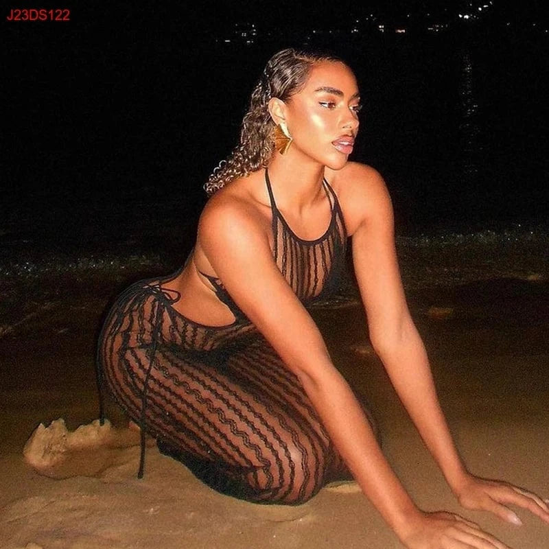 Bomblook J23DS122 Mesh See Through Backless Halter Sexy Dress Summer Dress Women'S Dresses 2024