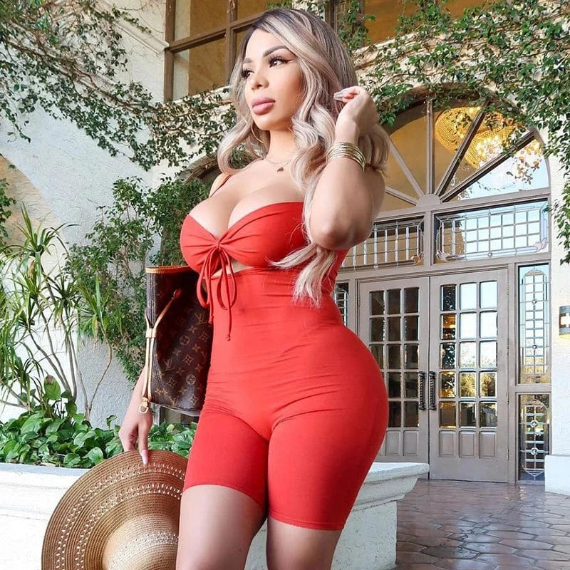 Bomblook K21RP302 Sexy Bikini Romper Women 2024 New Arrival Solid Color Backless Bodycon Short Jumpsuit And Romper Activewear