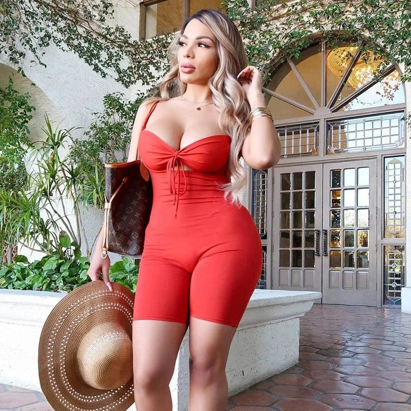 Bomblook K21RP302 Sexy Bikini Romper Women 2024 New Arrival Solid Color Backless Bodycon Short Jumpsuit And Romper Activewear