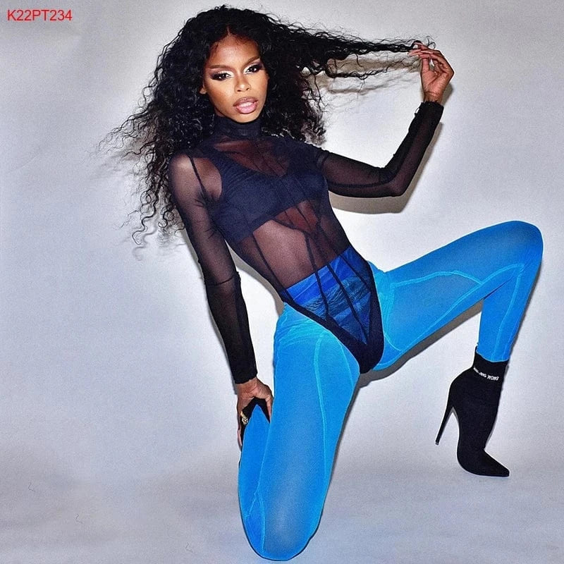 Bomblook K22PT234 2024 New Arrivals Sexy Mesh Solid Color Leggings Stretchy Streetwear Womens Leggings