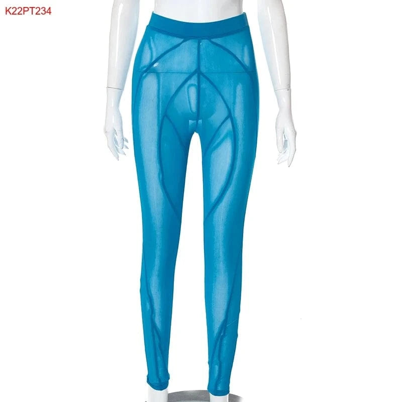 Bomblook K22PT234 2024 New Arrivals Sexy Mesh Solid Color Leggings Stretchy Streetwear Womens Leggings