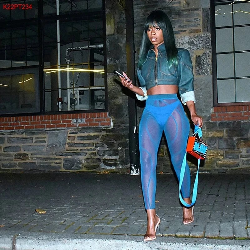 Bomblook K22PT234 2024 New Arrivals Sexy Mesh Solid Color Leggings Stretchy Streetwear Womens Leggings