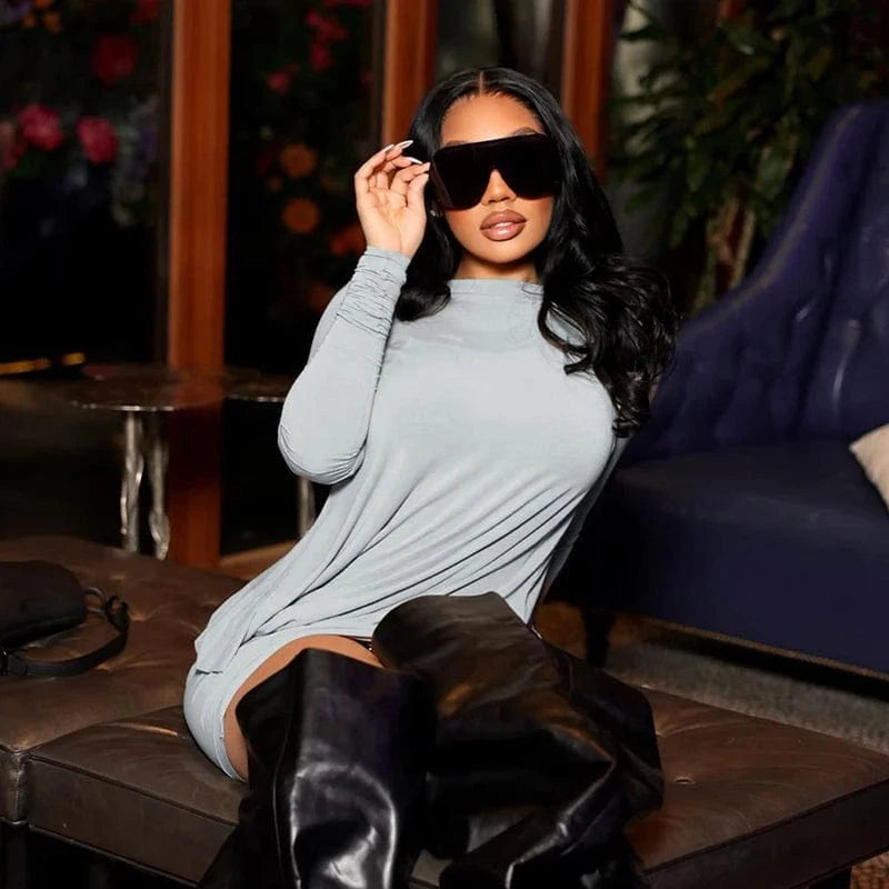 Bomblook K23DS592 Solid Casual Outfits 2024 Women Dresses Bodycon Dress Ruched Ladies Mini Elegant Dress