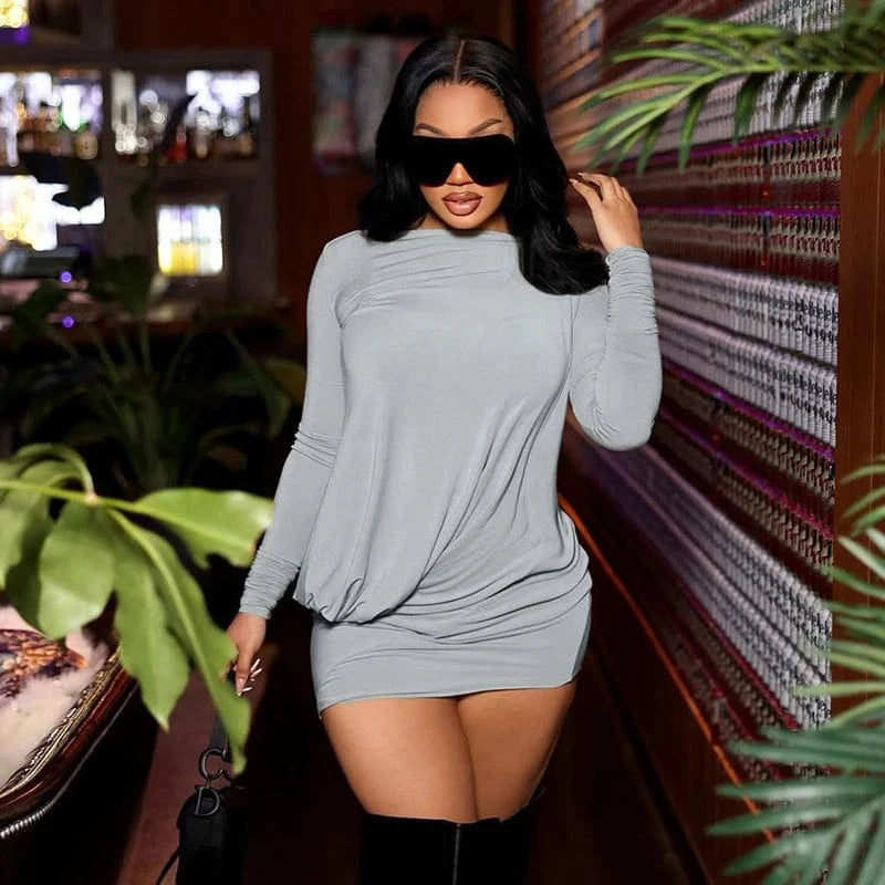 Bomblook K23DS592 Solid Casual Outfits 2024 Women Dresses Bodycon Dress Ruched Ladies Mini Elegant Dress