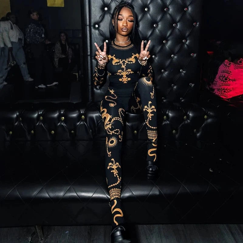 Bomblook K23ST610 Pattern Print Outfits Casual 2 Piece Set Women Streetwear 2024 Spring Women Sets Sets For Women