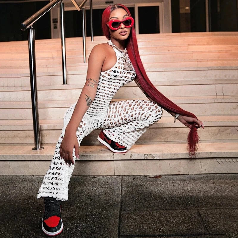 Bomblook K24JP047 Cut Out Sexy Knit Solid Halter One Piece Jumpsuit Women 2024 Summer Sleeveless Trends Women Jumpsuits