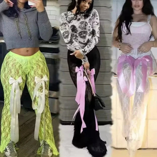 Bomblook K24PT051 Sexy Trousers New Design Bows Ladies Straight Pants & Trousers For Women Lace 2024 Spring Pants