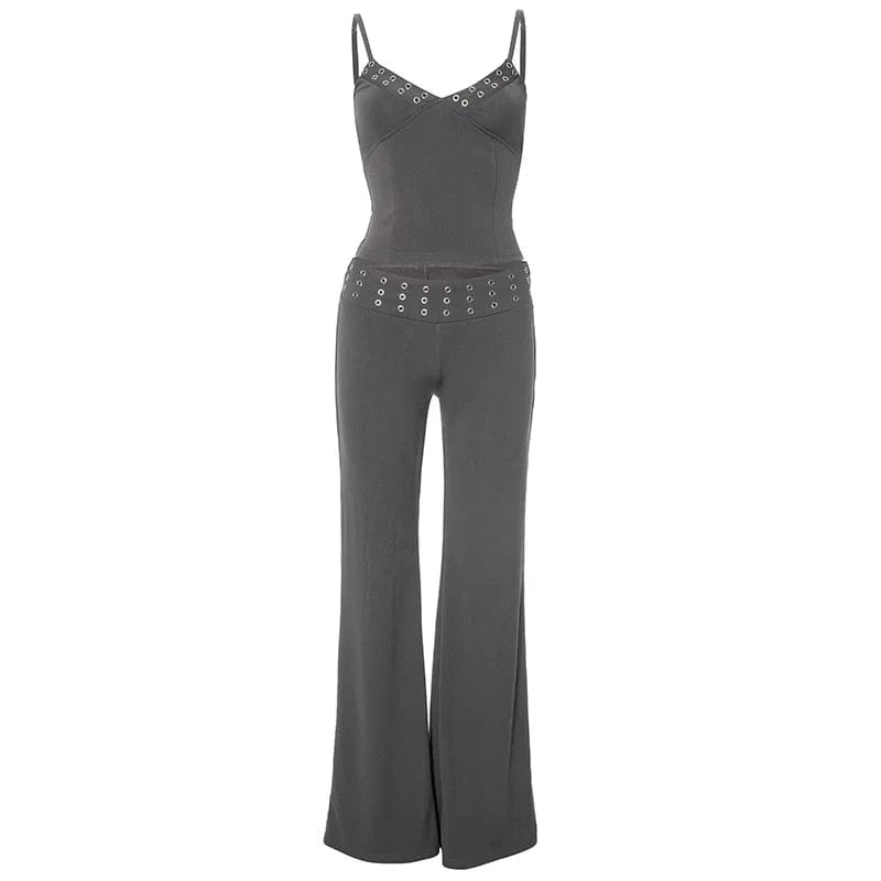 Bomblook K24ST096 Summer Fashion Solid Color Tank Top With High Waist Pants Cut Out Sexy New Design Two Piece Set Shapewear
